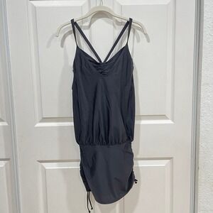 ATHLETA Black Adjustable‎ Ruched Side Tankini Swim Top 34 D/DD